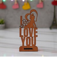 eCraftIndia Brown Wooden Romantic Kissing Couple with I Love You Decorative Valentines Day Gift for Girlfriend, Boyfriend, Husband, Wife 