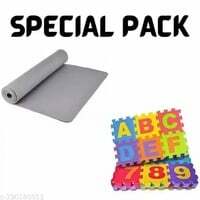 Anti Slip Gray Yoga Mat 3 MM & 36 Pc Alphabets ABCD Mini Floor Mat