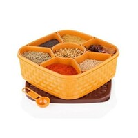 SR Plastic Square 7 Sections Multipurpose Masala Rangoli Dabba Box Set, Spice Box Set - Brown (Masala Box - 7 in 1) 