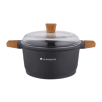 WONDERCHEF Caesar 2.16L Non Stick Aluminium Casserole with Toughened Glass (Induction Compatible, German Beechwood Handle, Black)