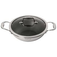 AUFLA NTHC 1.5L Non Stick Aluminium & Stainless Steel Kadhai with Glass Lid (Induction Compatible, Honeycomb Coating, Silver)
