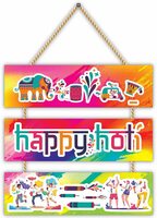 CVANU Festival of Colors People Celebrated, Happy Holi Printed Wooden Wall Art Hanging Board for Holi Wall Decotation (10.5inch x 12.5inch)_Colorful Prints