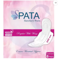 (Pack of 6) PATA Premium Organic and High Absorption 100% Cotton Soft and Rush Free 240mm Sanitary Pad 