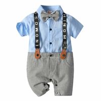 Hopscotch Baby Boys Cotton and Spandex Half Sleeves Applique Bow Solid Romper in Blue Color 