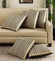 WTF Deal - Brown Geometric Polyester 16 x 16 Inches Cushion Covers (Set of 5)