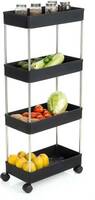 4 Compartments Plastic, Stainless Steel Storage Trolly  (Black)