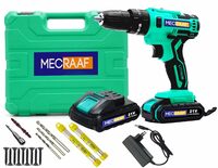 MECRAAF Cordless 21V Drill Machine | 25 stage Torque Screwdriver | 2 Speed Driver |Two speed control | Key-less Drill Chuck- 2pcs 21V-Max Li-ion 1.5Ah Batteries, Green