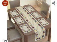 Yes Cart Home Export Quality Jacquard Cotton Dining Table Mats with Runner (1 Runner and 6 Mats, Mats- 12.5 x 19 inch and Table Runner- 54 x 13 inch, 5 Set of 7, Net Flower Design) 