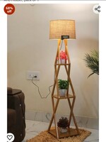 Finautica Wooden Italian Wooden Crafter Standard Size Floor Lamp New Cross Design With Khadi Lamp Shade, Bulb And Holder, pack of 1 
