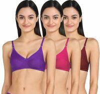 Women T-Shirt Cotton Non Padded Non-Wired Bra (Pack of 3) (Color : Purple,Pink,Maroon) (Size : 38) [Apply ₹102 Off Coupon]