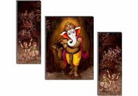 SAF SANFJM31263 Ganesha Modern Art UV Textured Self Adhesive Painting (Set of 3, 18" x 12", Multicolor)
