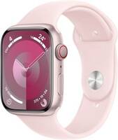 Apple Watch Series 9 GPS + Cellular 45mm Pink Case & Light Pink Sport Band - S/M  (Pink Strap, Free Size)