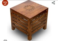 SATTVA Wooden Stools for Living Room Sitting Chair for Home Handcrafted Antique Finish | Handmade Table for Office | Home Furniture | Outdoor/Indoor Décor | Square Stool 