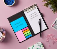 Amazon Brand - Solimo Notepad/Memo Book with Sticky Notes & Clip Holder with Pen for Gifting