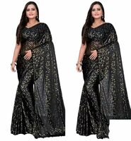 ARHAM CREATION saree foil printed malai fabric ready to wear sarees black:black color