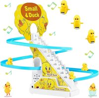 GRAPHENE 3 Duck Slide Toy Set, Funny Automatic Stair Climbing Ducklings Cartoon Race Track Set Little Lovely Duck Slide Toy