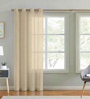 Beige Polyester Striped 7ft Sheer Eyelet Door Curtain, By Cortina