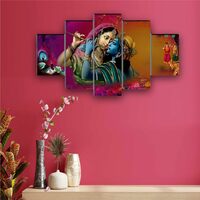 SAF Set of 5 Radha Krishna Religious modern art Home decorative gift item Large Panel Painting 18 Inch x 30 inch SANFPNLS32263-Multicolour
