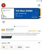 Western Digital WD Blue SN580 NVMe 2TB, Upto 4150MB/s, 5 Y Warranty, PCIe Gen 4 NVMe M.2 (2280), Internal Solid State Drive (SSD) (WDS200T3B0E)


