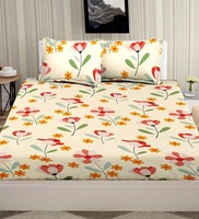 Cream Floral 160 TC Microfibre Queen Sized Bedsheet with 2 Pillow Covers,