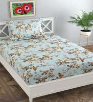 Blue Floral 130 TC Poly Cotton Single Bed Sized Bed Sheets With 1 Pillow Cover, By FLORIDA