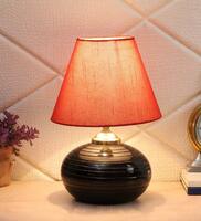 Demarius Red Fabric Shade Night Lamp With Teracotta Base