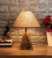 Brown Blended Fabric Shade Table Lamp With Brown Base, By Foziq