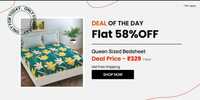 Pepperfry Deal of the day: Green Floral 130 TC Poly Cotton Queen Sized Bedsheet with 2 Pillow Covers, By FLORIDA