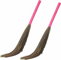Zureni Sangini Traditional Grass Broom 39" Phool Jhaadu (Pack of 2, Random Colors)

