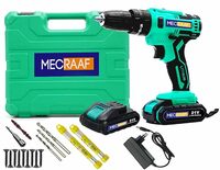 MECRAAF Cordless 21V Drill Machine | 25 stage Torque Screwdriver | 2 Speed Driver | 2 speed control | Key-less Drill Chuck- 2pcs 21V-Max Li-ion 1.5Ah Batteries, Green