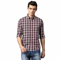  Dennis Lingo Men's Burgundy Slim Fit Cotton Casual Shirt 