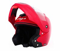 Vega Crux ISI Certified Flip-Up Helmet for Men and Women with Clear Visor(Red, Size:L)