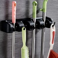 Mop and Broom Holder | Wall Mounted | Home & Kitchen Organizer | Space Saving Organizer (4 Slot 5 Hooks)