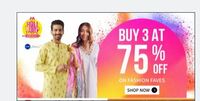 Myntra - Buy 3 At 75% Off + Extra 15% Coupon Off on Selected Items