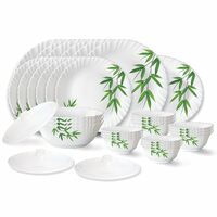 Larah by Borosil Bamboo Leaves Fluted Series Opalware Dinner Set | 31 Pieces