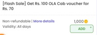 Magicpin flash sale : get 100rs ola gv @70rs using 1000 magicpoints(user specific)