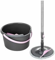 Presto! Plastic, Metal Round Bucket Flat Spin Mop with Scrubber for Floor Cleaning (Black)