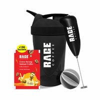 Rage Coffee Extra Strong Premium Blend Coffee Sachets - (Pack of 100) + Multi-purpose Shaker 400 ml & Frother