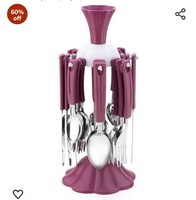 FLYUP Floral 24 Pcs Stainless Steel Luxury Cutlery Set for Dining Table | 6 Butter Knife, 6 Tea Spoons, 6 Soup Spoons, 6 Dessert Spoon (Purple)