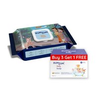 Bumtum Chota Bheem Gentle Soft Moisturizing Wet Wipes with Lid - 72 Pcs.(Pack of 1) & Baby Soap (4N X 50 Gram) Combo, White