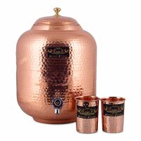 Crockery Wala and Company Jointless Pure Copper Water Dispenser/Matka 4 l and 2 Glass