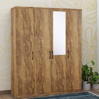 Engineered Wood 4 Door Almirah with Drawer and Half Mirror