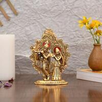 Collectible India Gold Plated Metal Radha Krishna Statue (Set of 1)