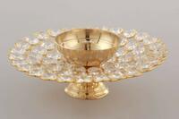 Collectible India Small Crystal Akhand Diya Brass Oil Puja Lamp Golden (3.5 X 1.5 Inch) (DFBS144-Small)