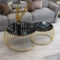 Rakhi Arts Iron Frame Round Coffee Table Set of 2 Wooden Marbled Finish Nesting Stacking Center Table[Apply 50% off coupon]