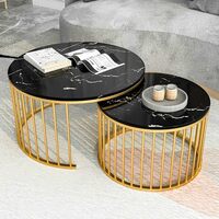 Premium Round Set of Coffee Tables Set 2 Piece Nesting Stackable Center Tables (Gold Black)