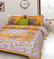 Yellow Traditional 120 TC 100% Cotton Queen Bedsheet With 2 Pillow Covers, By UniqChoice
