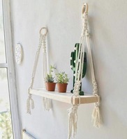 Handmade Macrame Wall Hanging With Pine Wood Shelf