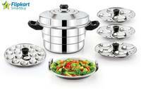 Flipkart SmartBuy Stainless Steel Pot with Steamer and Mini, Silver Induction & Standard Idli Maker 