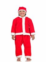 BookMyCostume Santa Claus Dress Set of 4 (Jacket, Bottom, Bag, & Cap) Kids & Adults Christmas Costume
